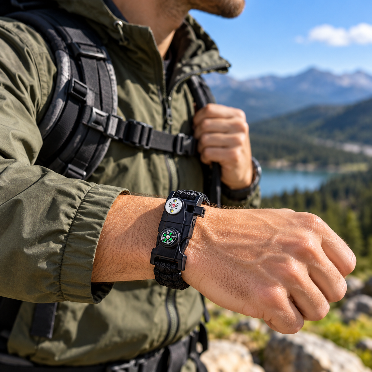 Bracelet de survie en paracorde avec boussole intégrée et allume-feu pour camping et randonnée