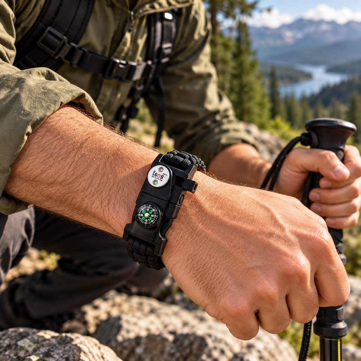 Bracelet de survie en paracorde avec boussole intégrée et allume-feu pour camping et randonnée
