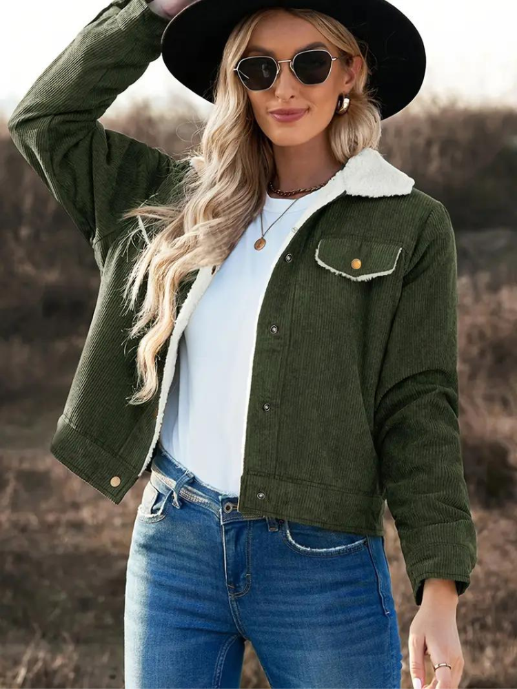 Buttoned Winter Jacket for Women with High Collar