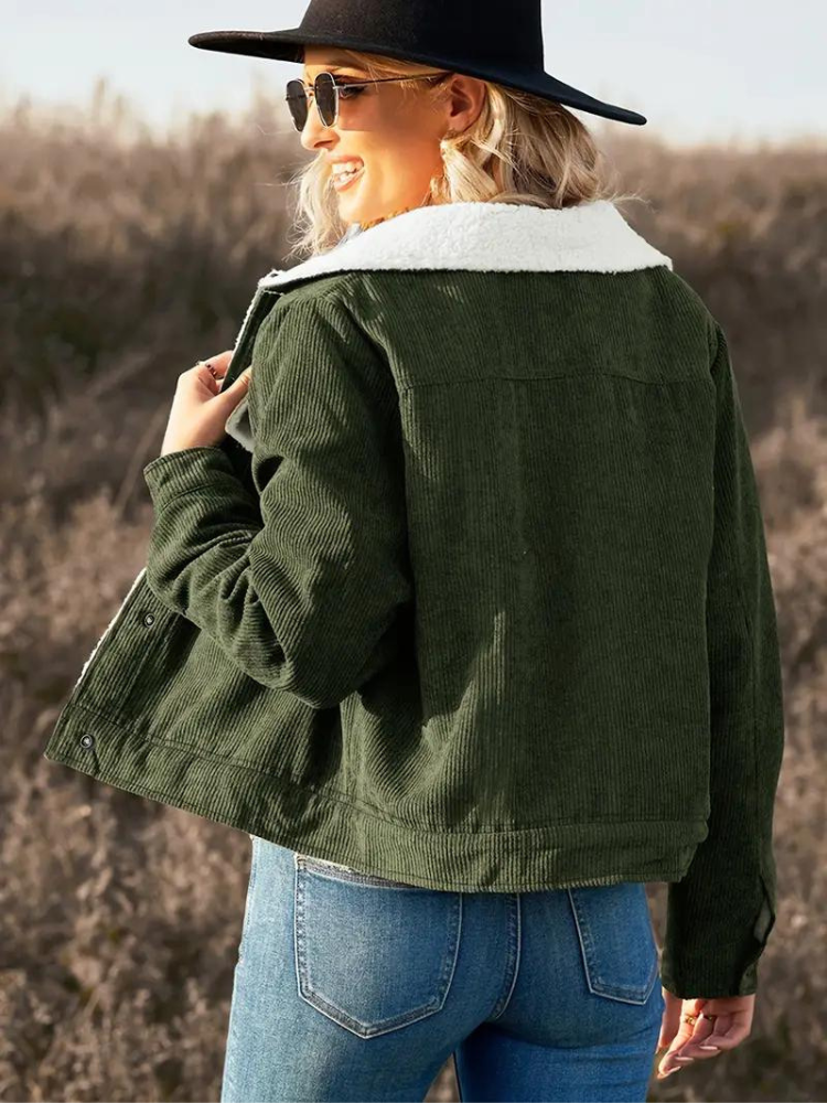 Buttoned Winter Jacket for Women with High Collar