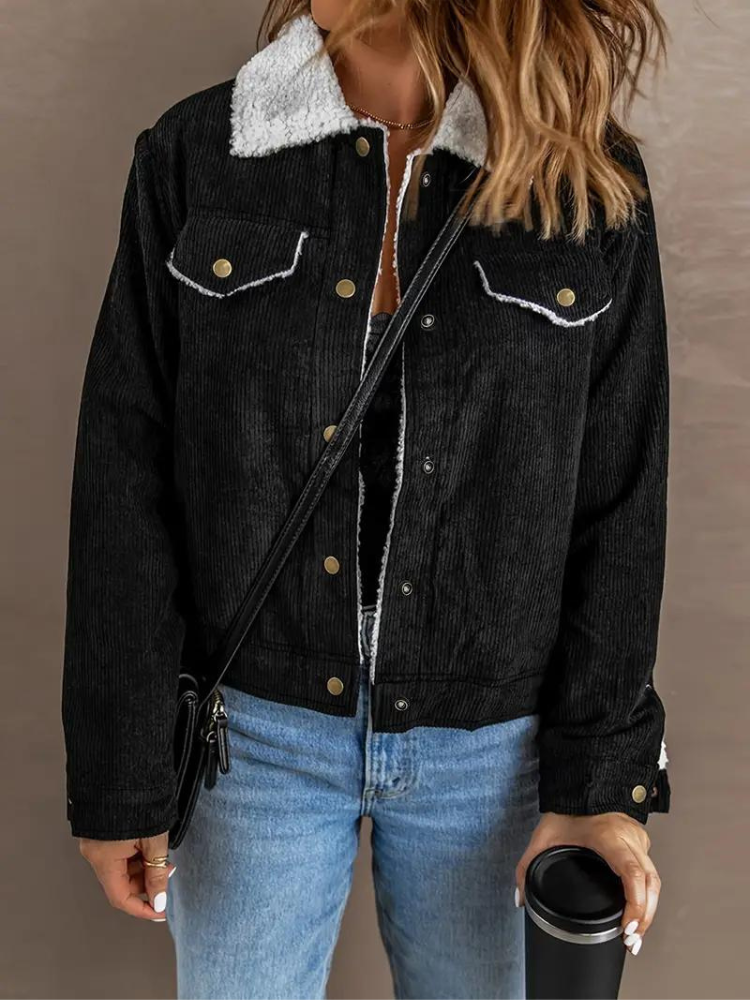 Buttoned Winter Jacket for Women with High Collar