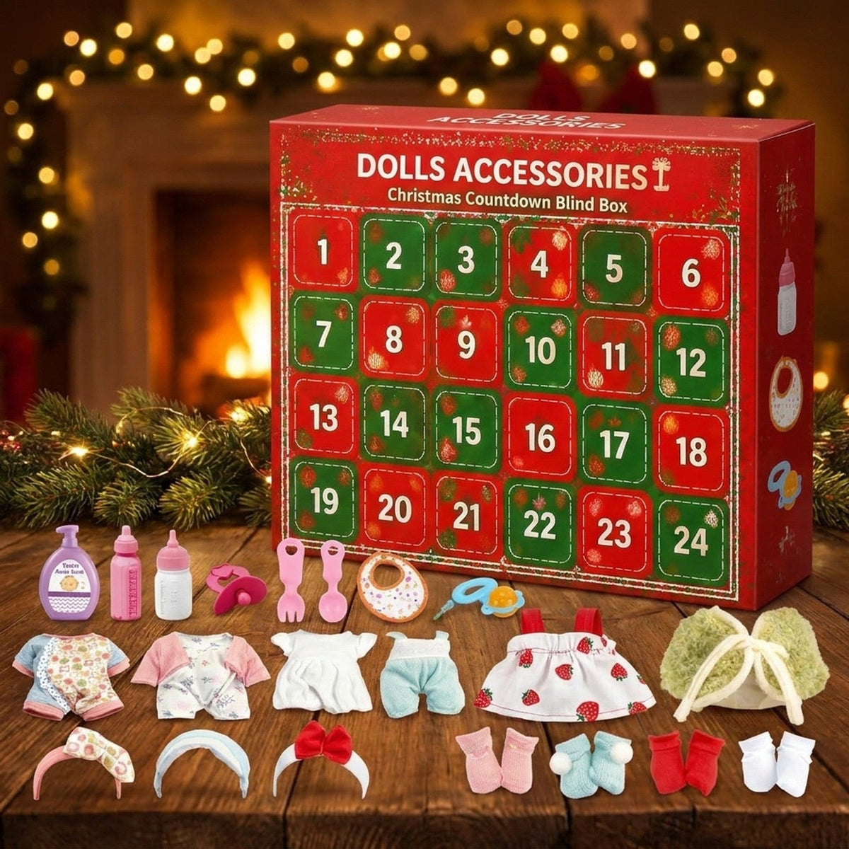 Calendrier de l'Avent Accessoires pour Poupée, 24 Jours de Tenues et Soins Bébé