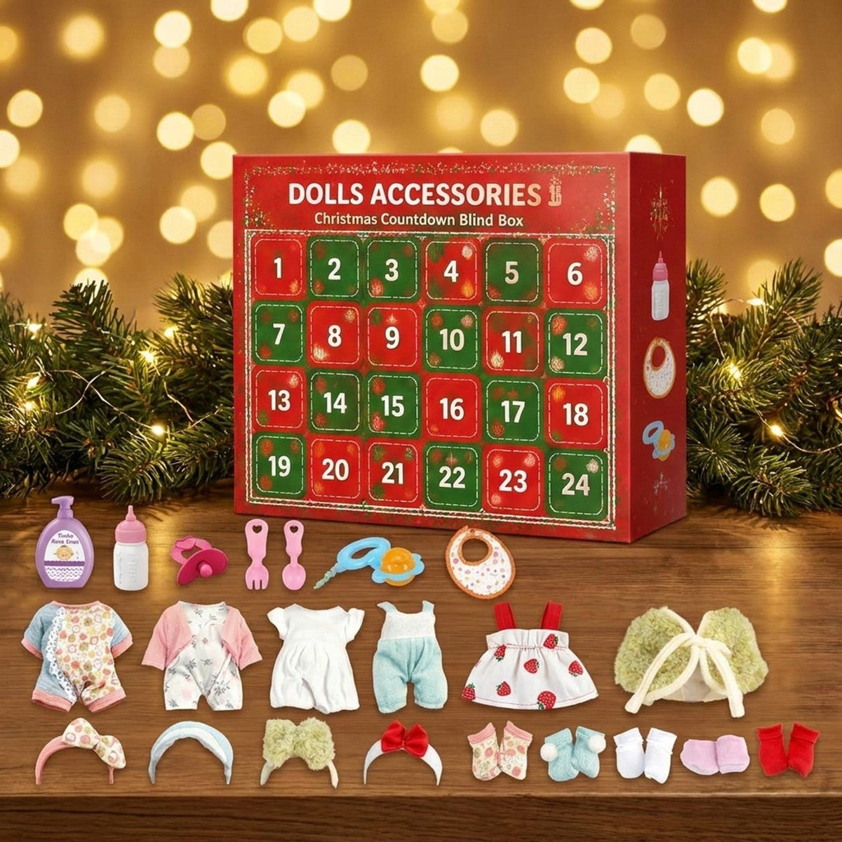 Calendrier de l'Avent Accessoires pour Poupée, 24 Jours de Tenues et Soins Bébé