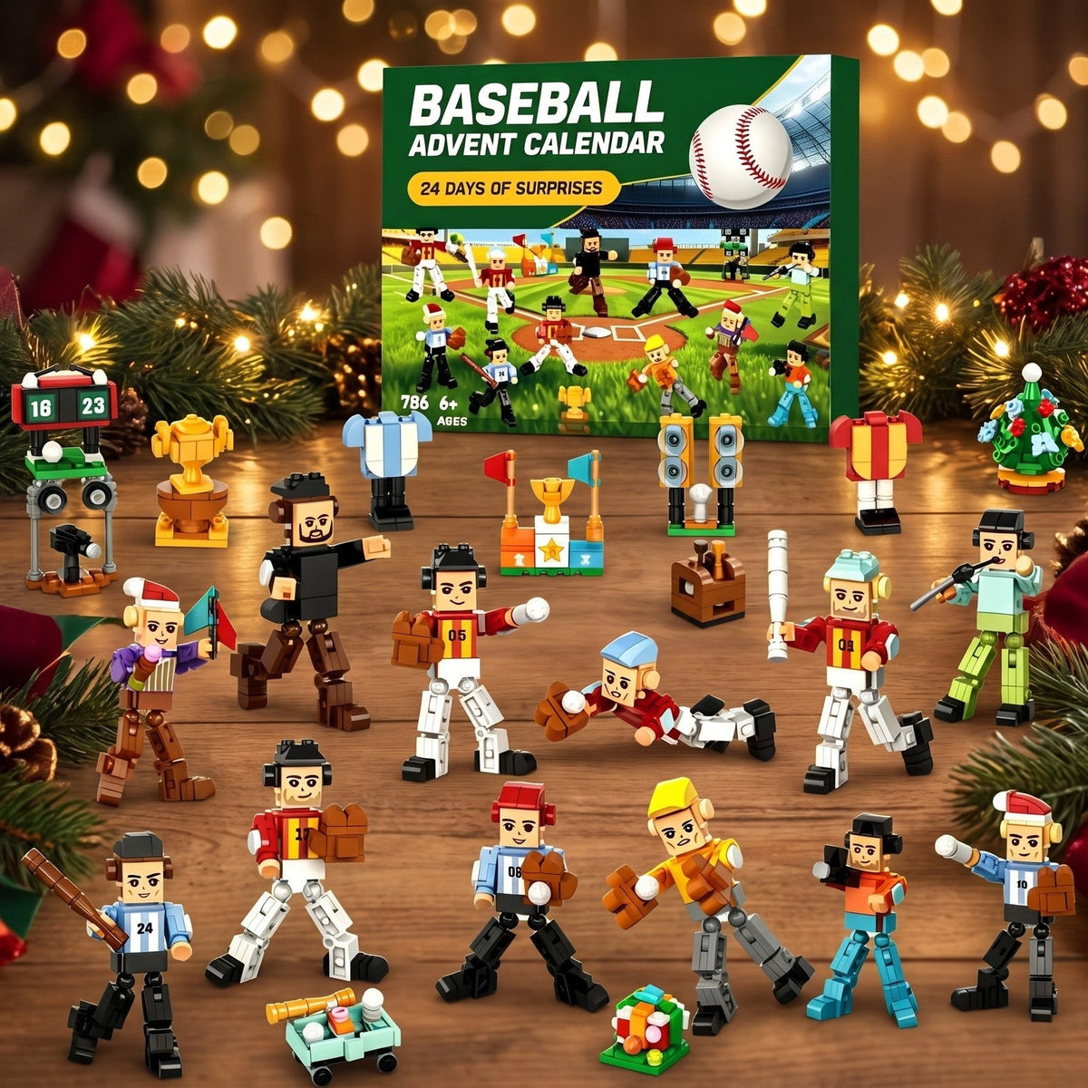 Calendrier de l'Avent Baseball, 786 Pièces avec Joueurs et Stade en Briques