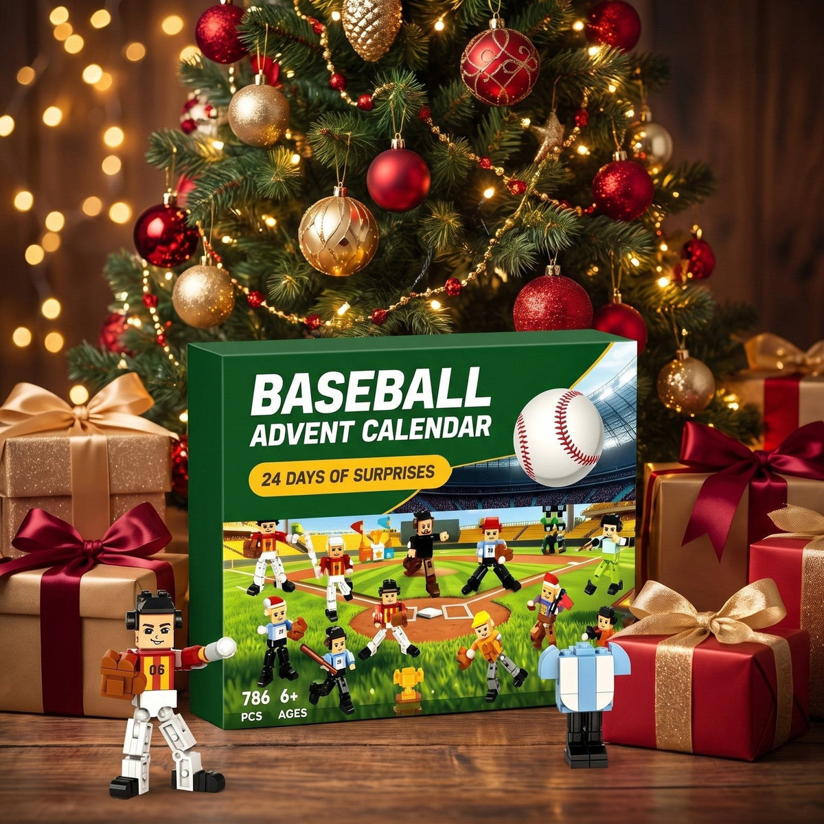Calendrier de l'Avent Baseball, 786 Pièces avec Joueurs et Stade en Briques