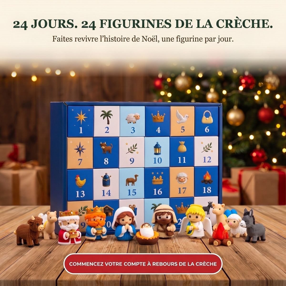 Calendrier de l'Avent Crèche avec 24 Figurines Imprimées en 3D