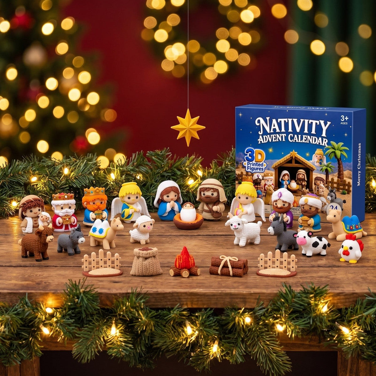 Calendrier de l'Avent Crèche avec 24 Figurines Imprimées en 3D