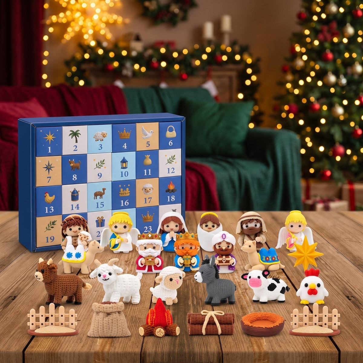 Calendrier de l'Avent Crèche avec 24 Figurines Imprimées en 3D