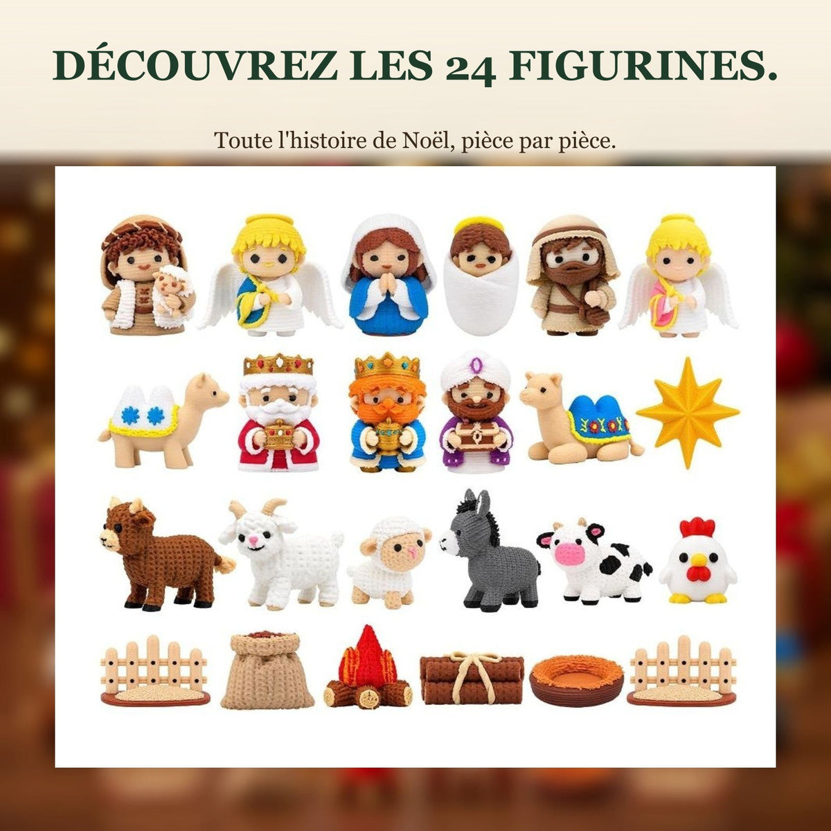 Calendrier de l'Avent Crèche avec 24 Figurines Imprimées en 3D