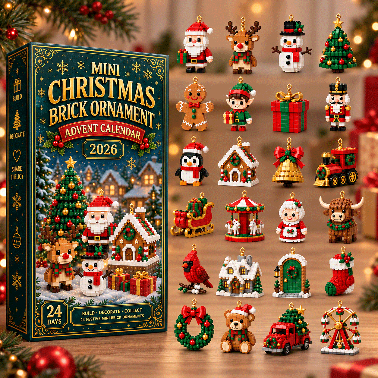Calendrier de l'Avent de décorations de Noël – 24 mini-kits de construction pour décoration de Noël