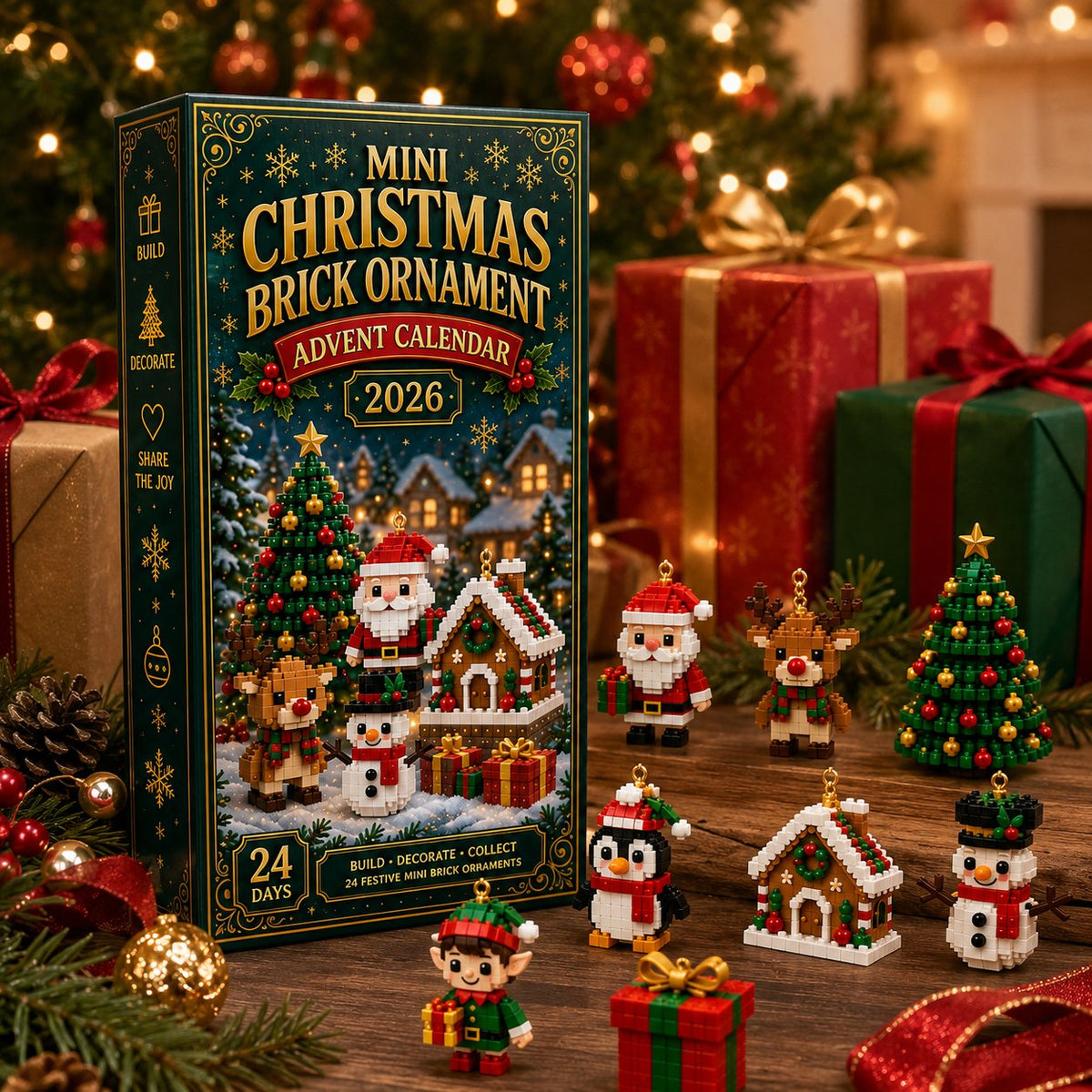 Calendrier de l'Avent de décorations de Noël – 24 mini-kits de construction pour décoration de Noël