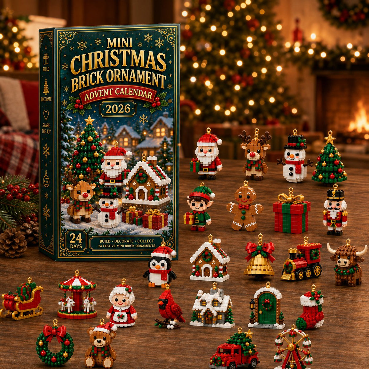 Calendrier de l'Avent de décorations de Noël – 24 mini-kits de construction pour décoration de Noël