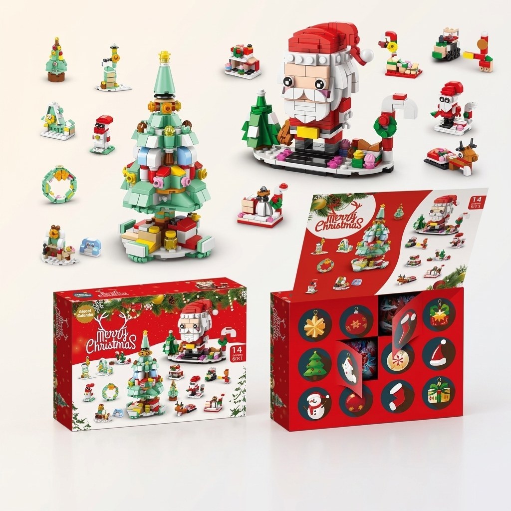 Calendrier de l'Avent de Noël 12 Jours en Briques, 14 Constructions 6 en 1, 8 Styles