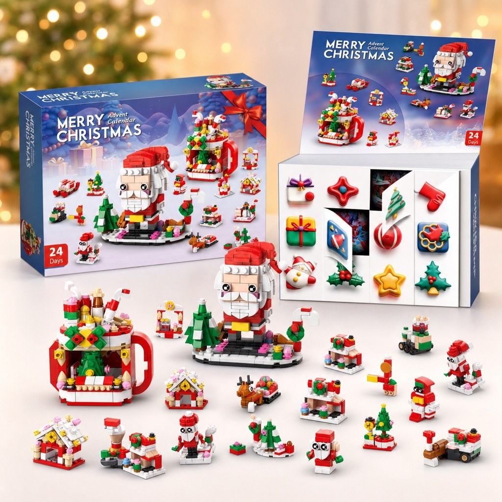 Calendrier de l'Avent de Noël 12 Jours en Briques, 14 Constructions 6 en 1, 8 Styles