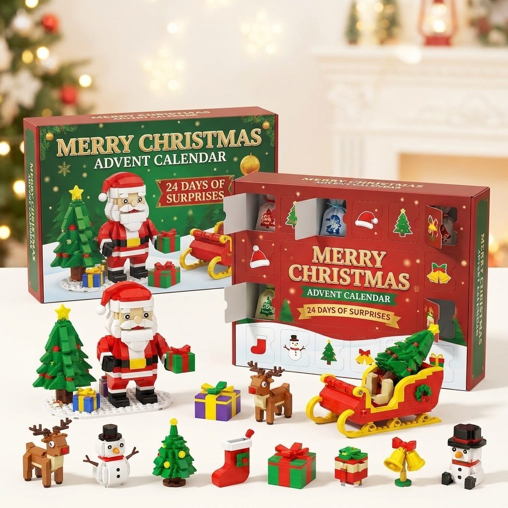 Calendrier de l'Avent de Noël 12 Jours en Briques, 14 Constructions 6 en 1, 8 Styles