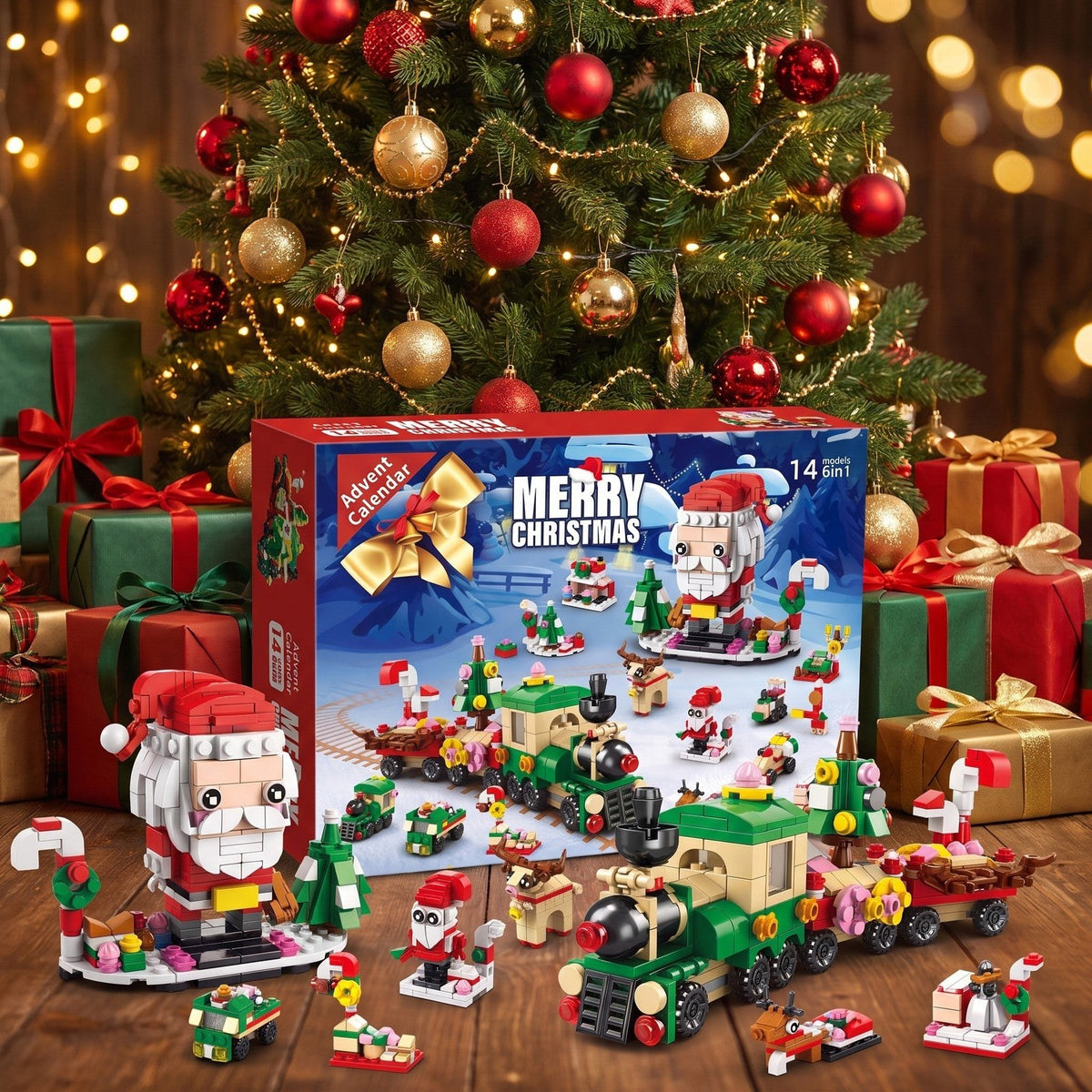 Calendrier de l'Avent de Noël 12 Jours en Briques, 14 Constructions 6 en 1, 8 Styles