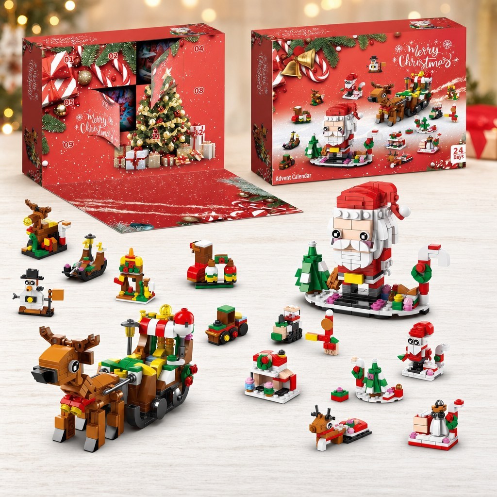 Calendrier de l'Avent de Noël 12 Jours en Briques, 14 Constructions 6 en 1, 8 Styles