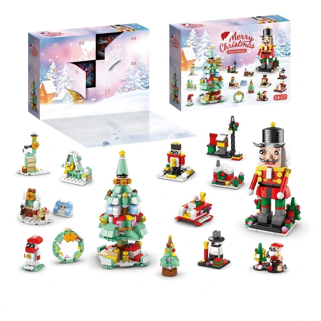 Calendrier de l'Avent de Noël 12 Jours en Briques, 14 Constructions 6 en 1, 8 Styles