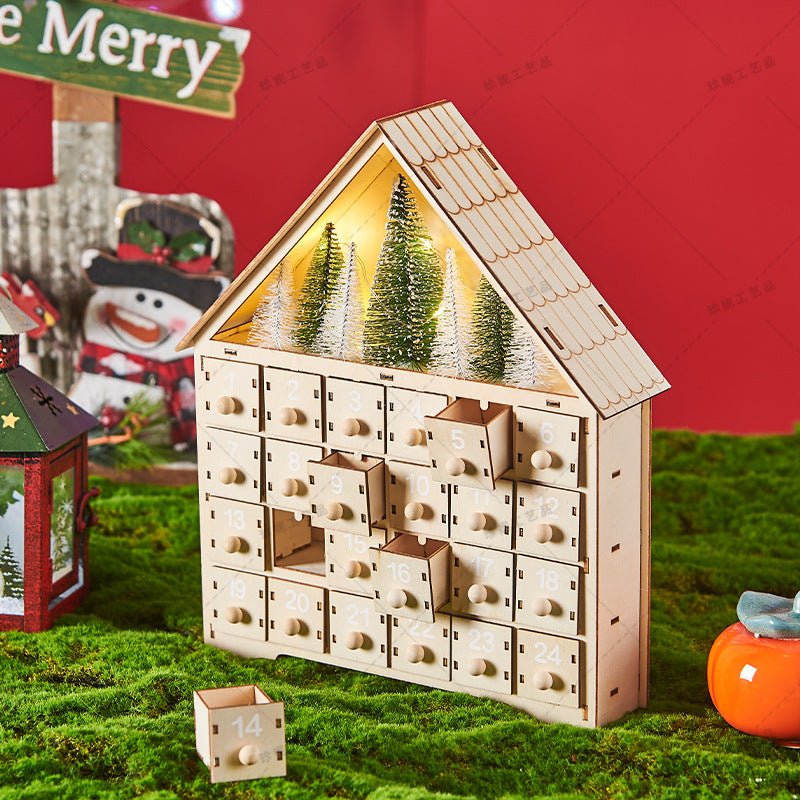 Calendrier de l'Avent de Noël en bois avec éclairage LED