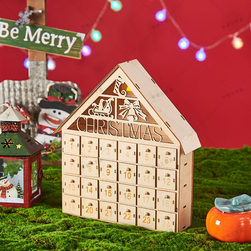Calendrier de l'Avent de Noël en bois avec éclairage LED