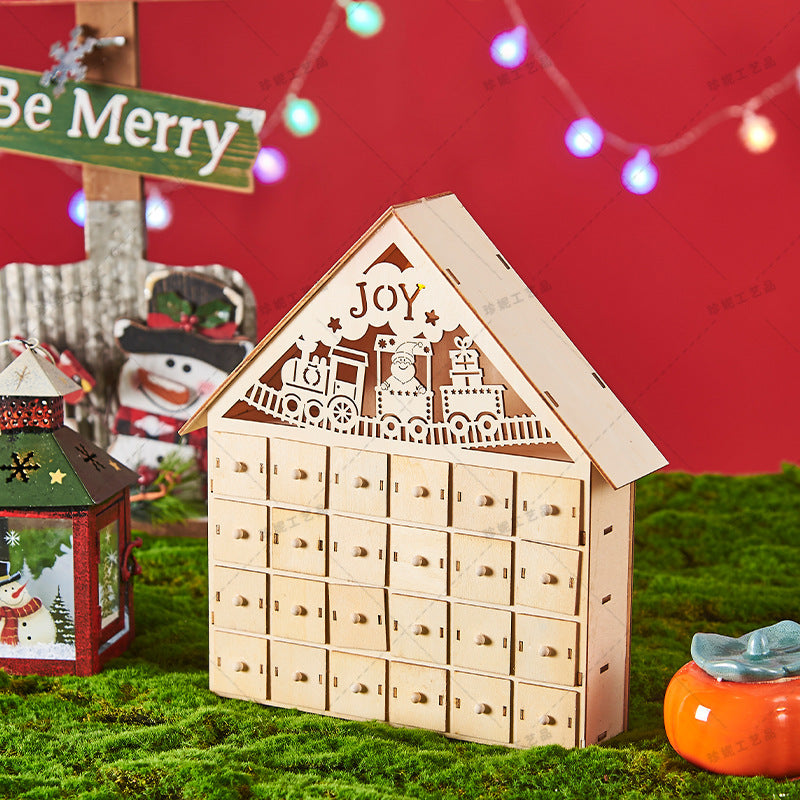 Calendrier de l'Avent de Noël en bois avec éclairage LED