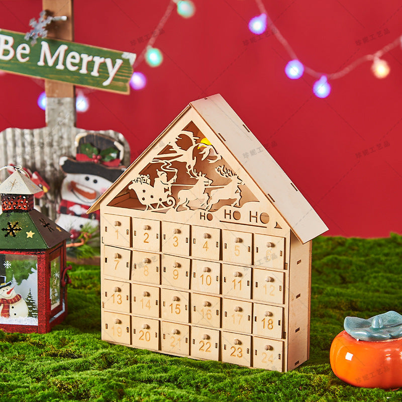 Calendrier de l'Avent de Noël en bois avec éclairage LED