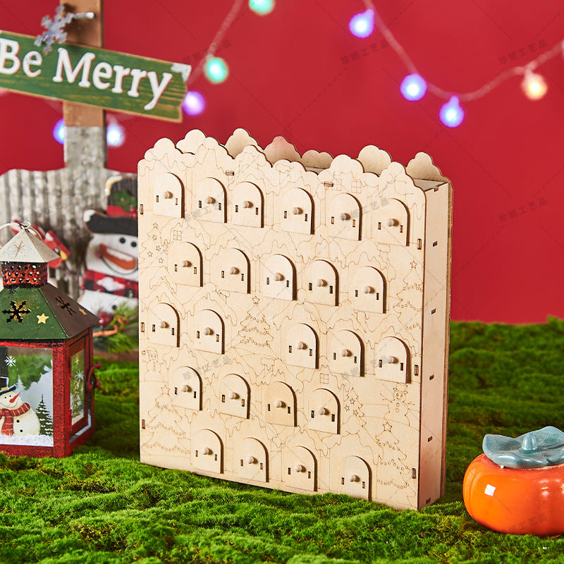 Calendrier de l'Avent de Noël en bois avec éclairage LED