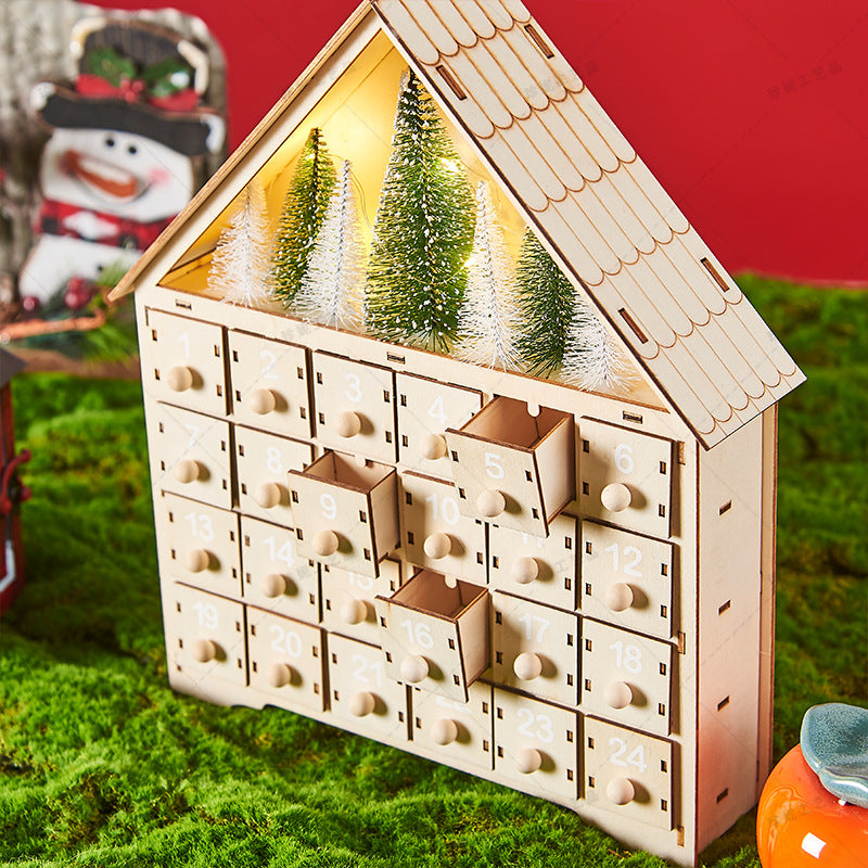 Calendrier de l'Avent de Noël en bois avec éclairage LED