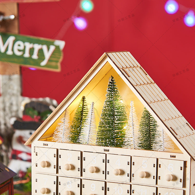 Calendrier de l'Avent de Noël en bois avec éclairage LED