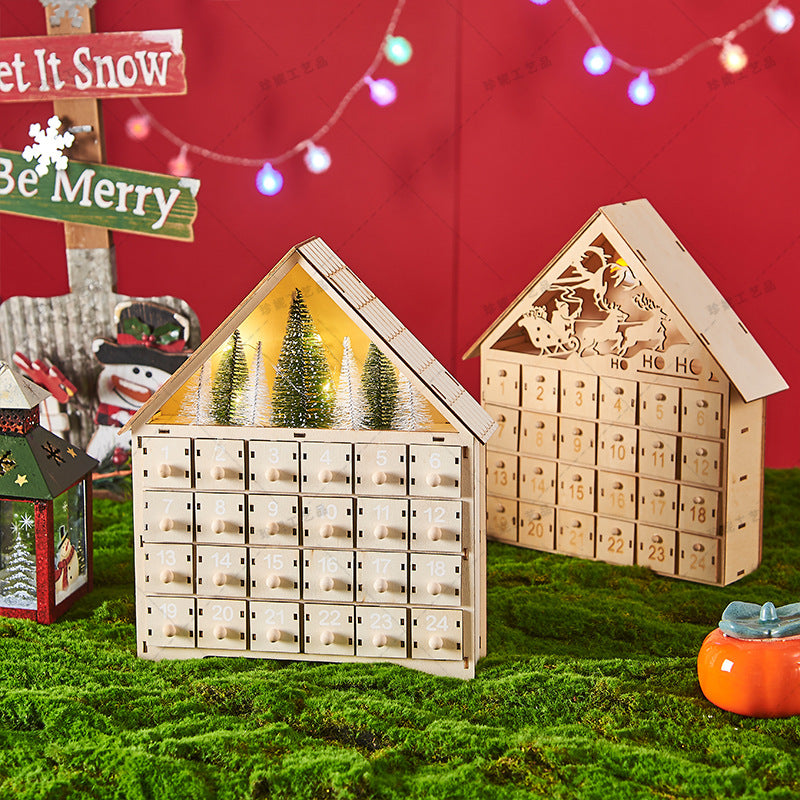 Calendrier de l'Avent de Noël en bois avec éclairage LED