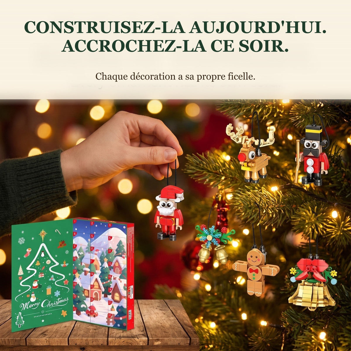 Calendrier de l'Avent Décorations en Briques, 24 Constructions à Suspendre, 700 Pièces