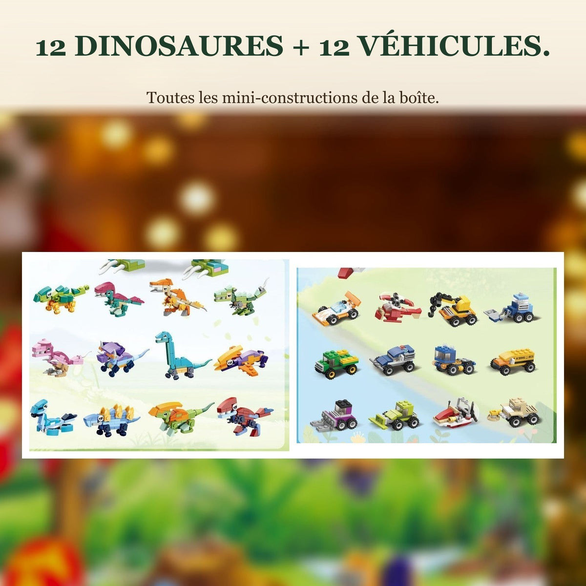 Calendrier de l'Avent Dinosaures et Véhicules, 24 Mini-Constructions avec Grand T. Rex