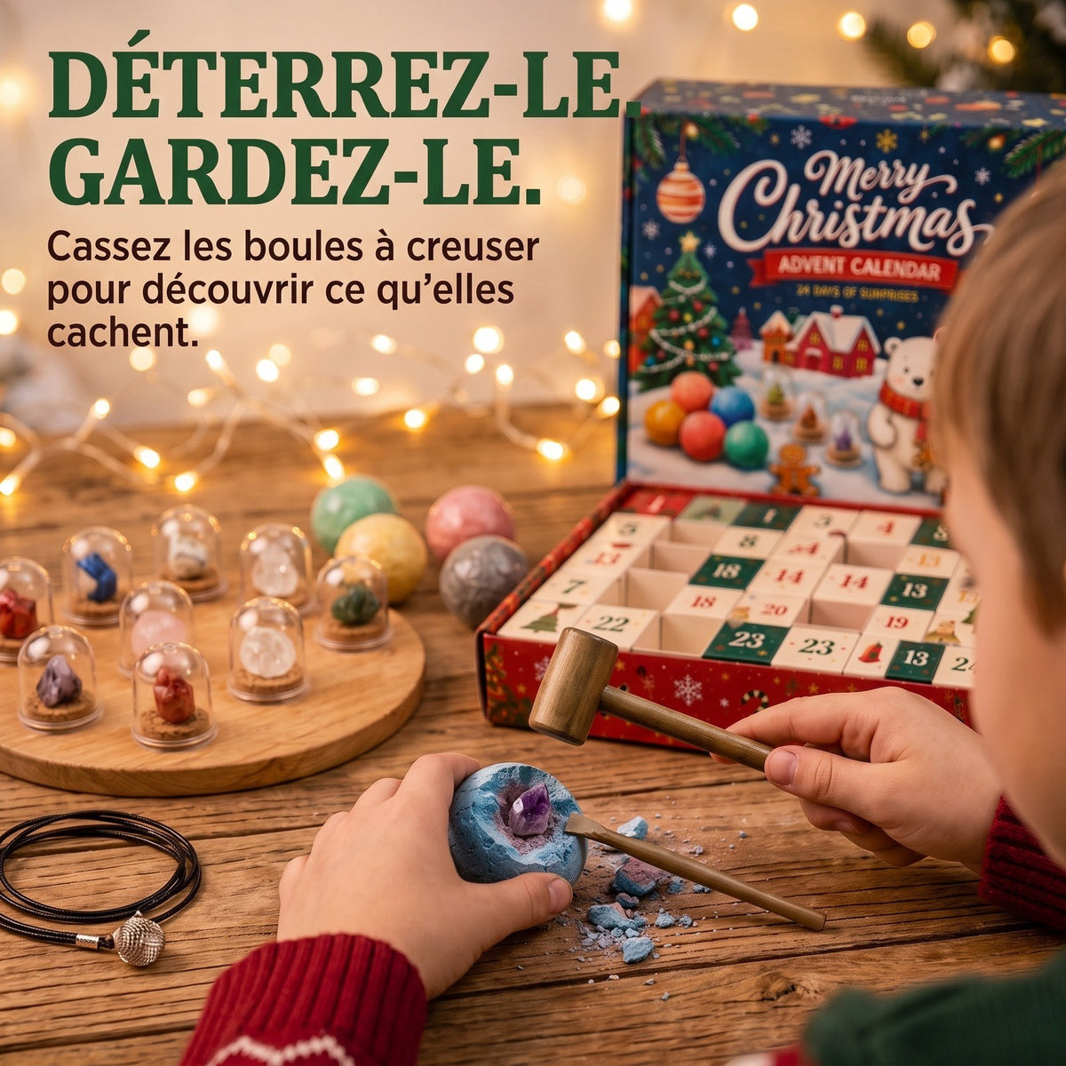 Calendrier de l'Avent Fouille de Pierres pour Enfants, 24 Jours de Trésors Cachés