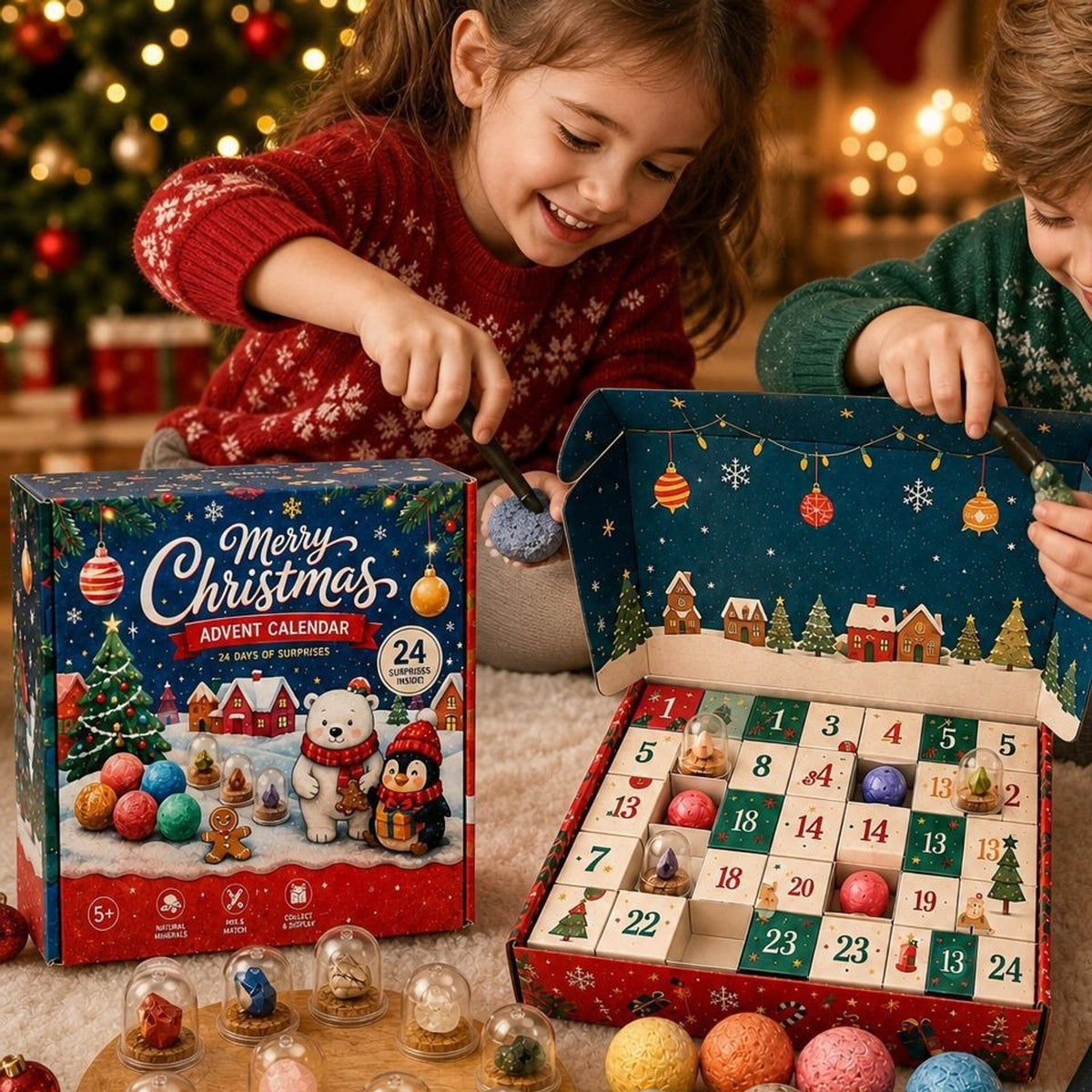 Calendrier de l'Avent Fouille de Pierres pour Enfants, 24 Jours de Trésors Cachés