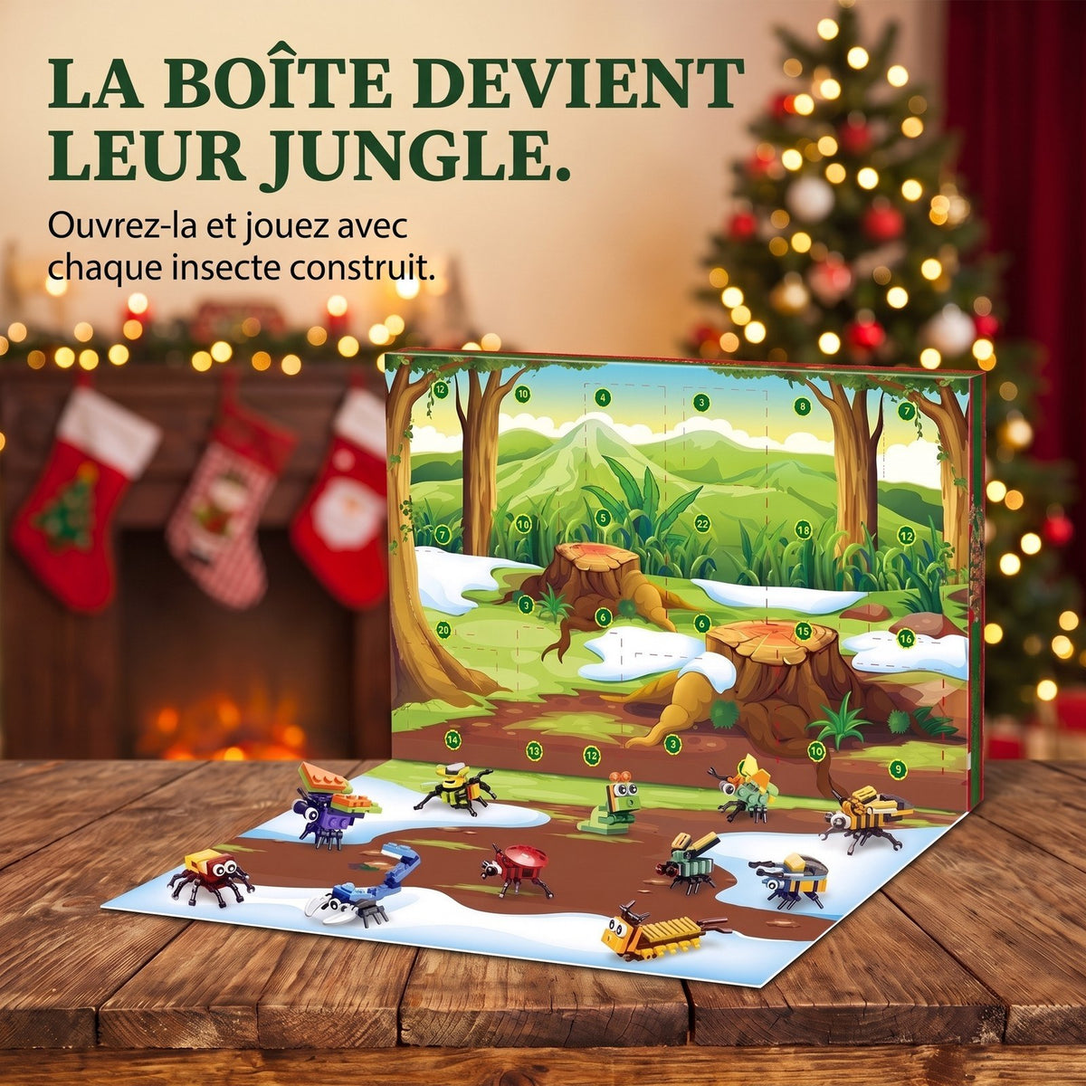 Calendrier de l'Avent Insectes pour Enfants, 24 Constructions en Briques + 2 Secrètes