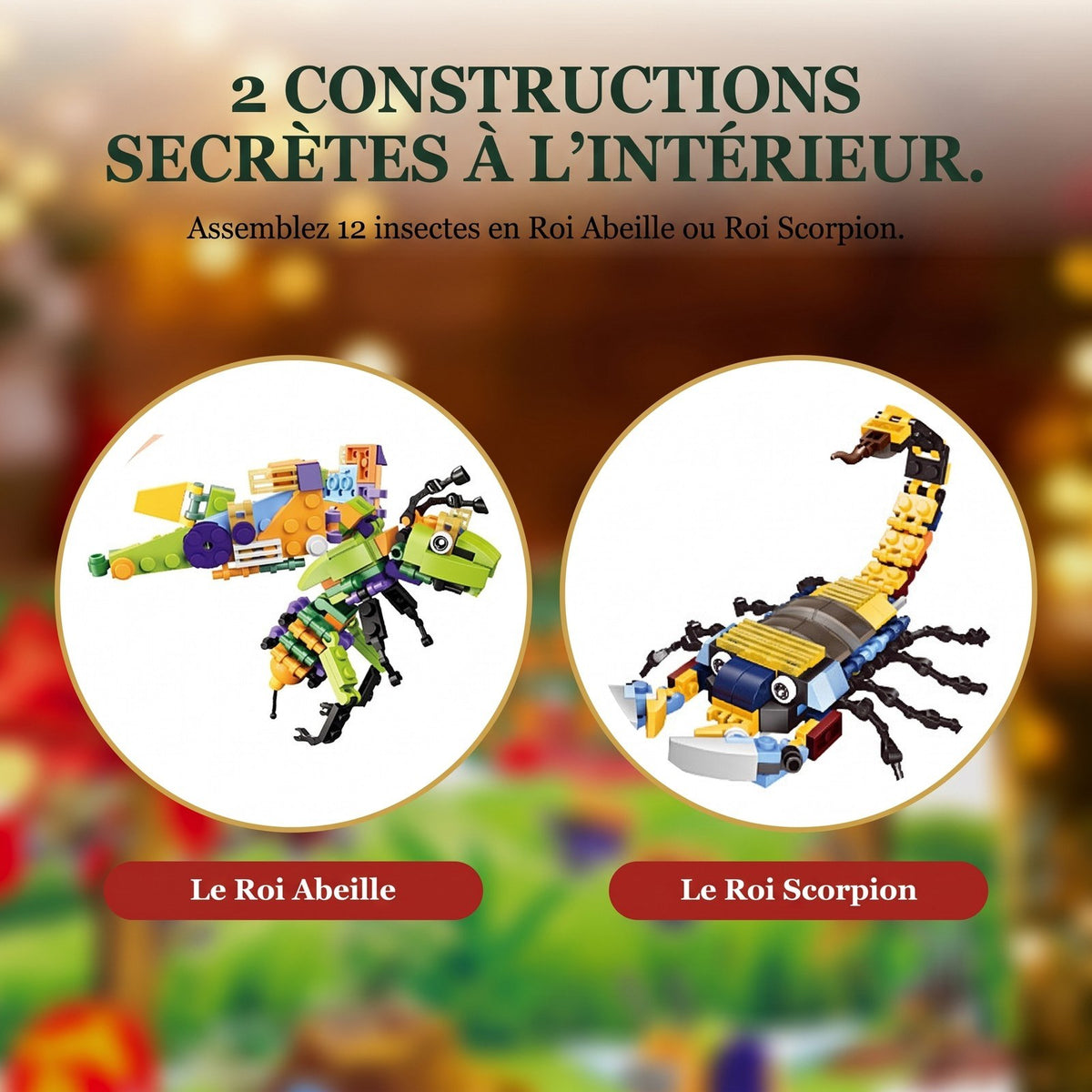 Calendrier de l'Avent Insectes pour Enfants, 24 Constructions en Briques + 2 Secrètes
