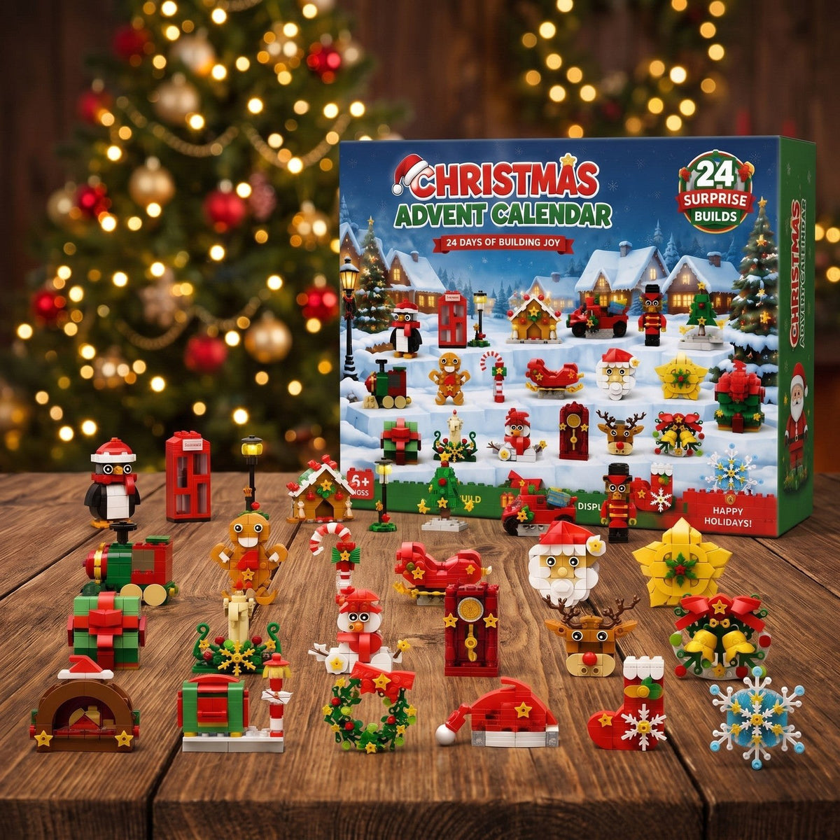 Calendrier de l'Avent Magnets pour Frigo, 24 Constructions en Briques