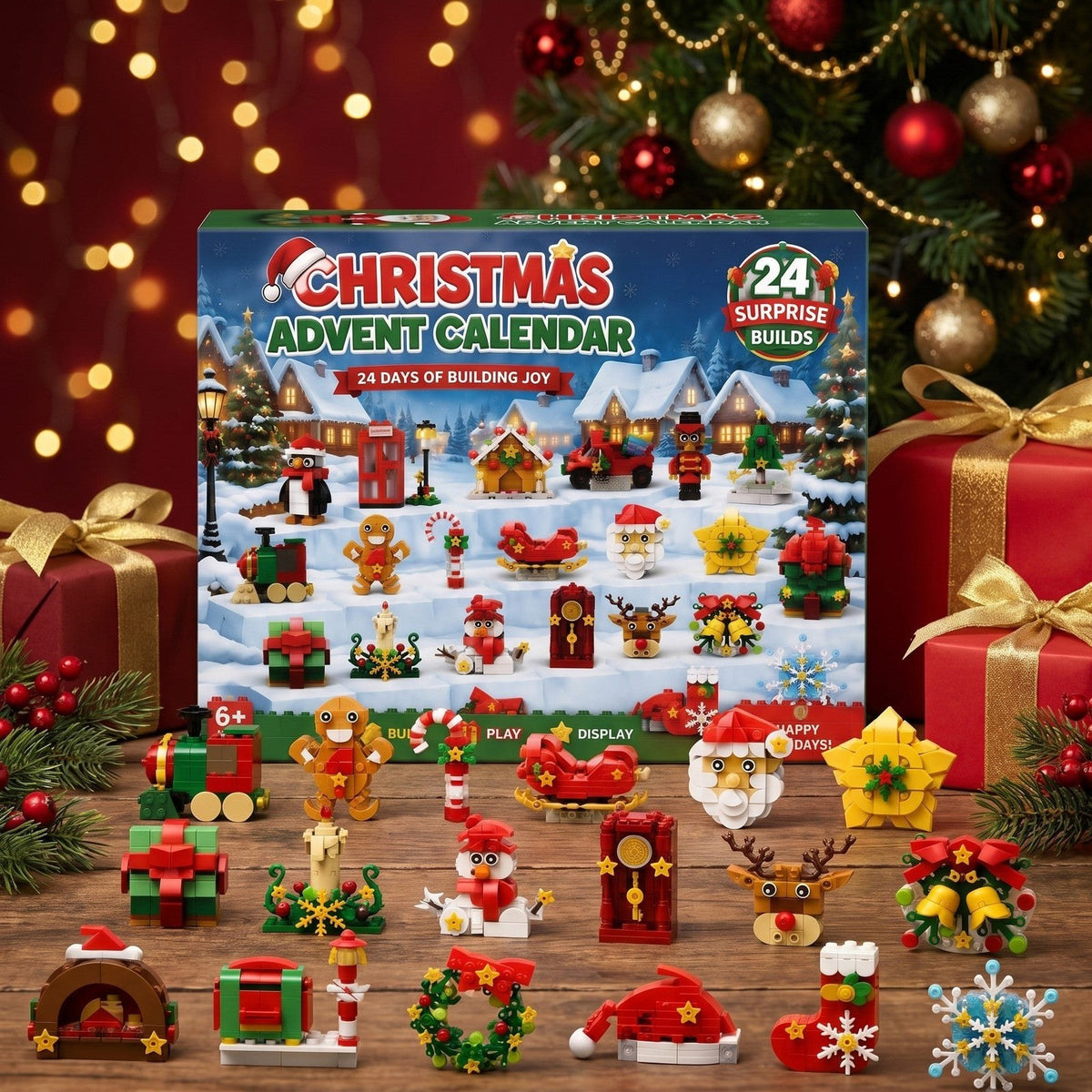 Calendrier de l'Avent Magnets pour Frigo, 24 Constructions en Briques