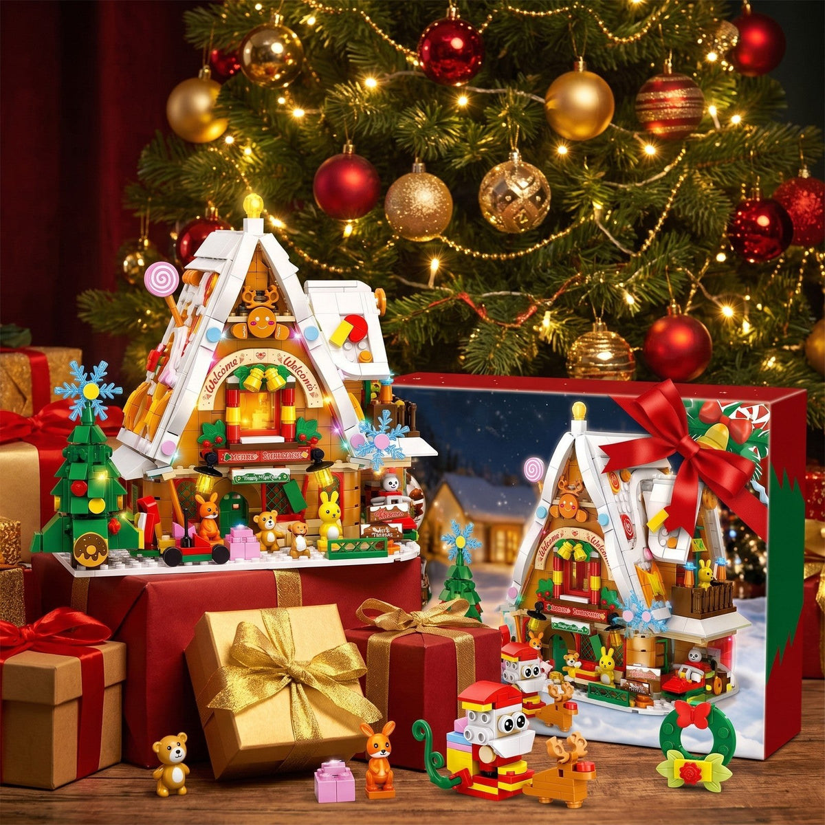 Calendrier de l'Avent Maison de Noël Enneigée, 898 Pièces avec Lumière Intérieure