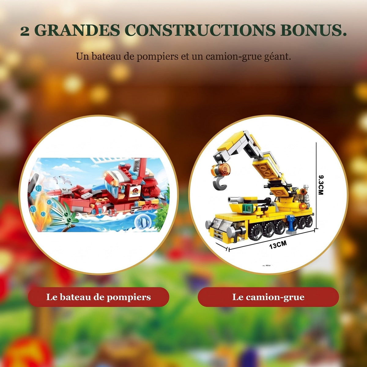 Calendrier de l'Avent Pompiers et Chantier, Mini-Véhicules en Briques + Grandes Constructions