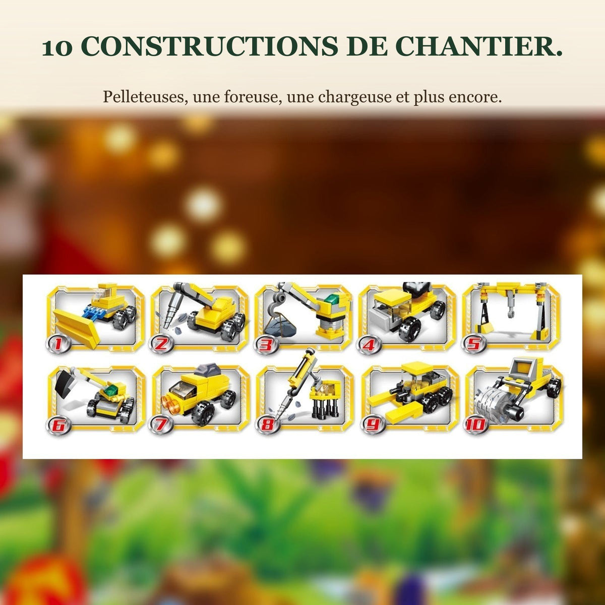 Calendrier de l'Avent Pompiers et Chantier, Mini-Véhicules en Briques + Grandes Constructions