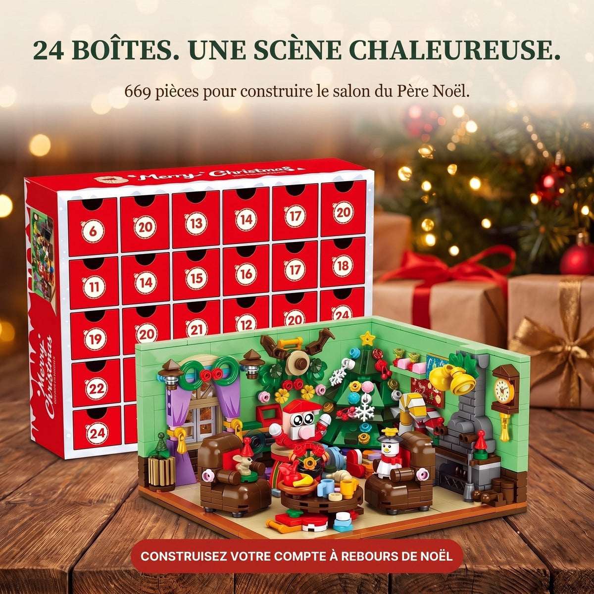 Calendrier de l'Avent Salon de Noël, 669 Pièces dans 24 Petites Boîtes
