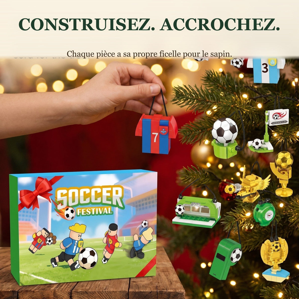 Calendrier de l'Avent Soccer Festival, 600 Pièces en Briques à Suspendre au Sapin
