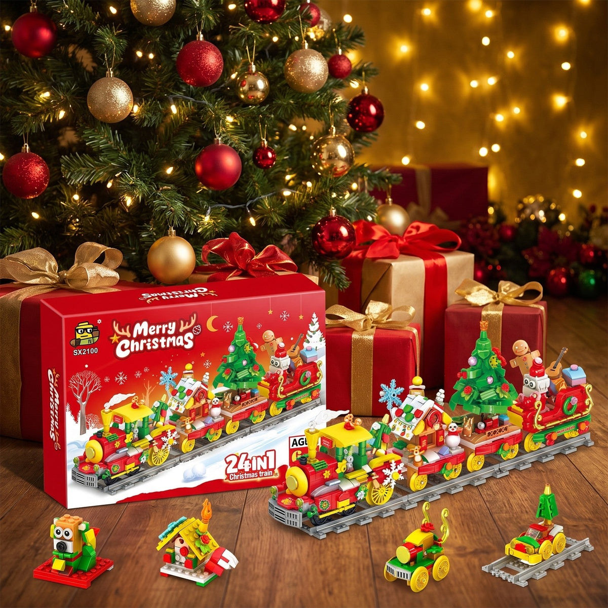 Calendrier de l'Avent Train de Noël 24 en 1, 872 Pièces en Briques