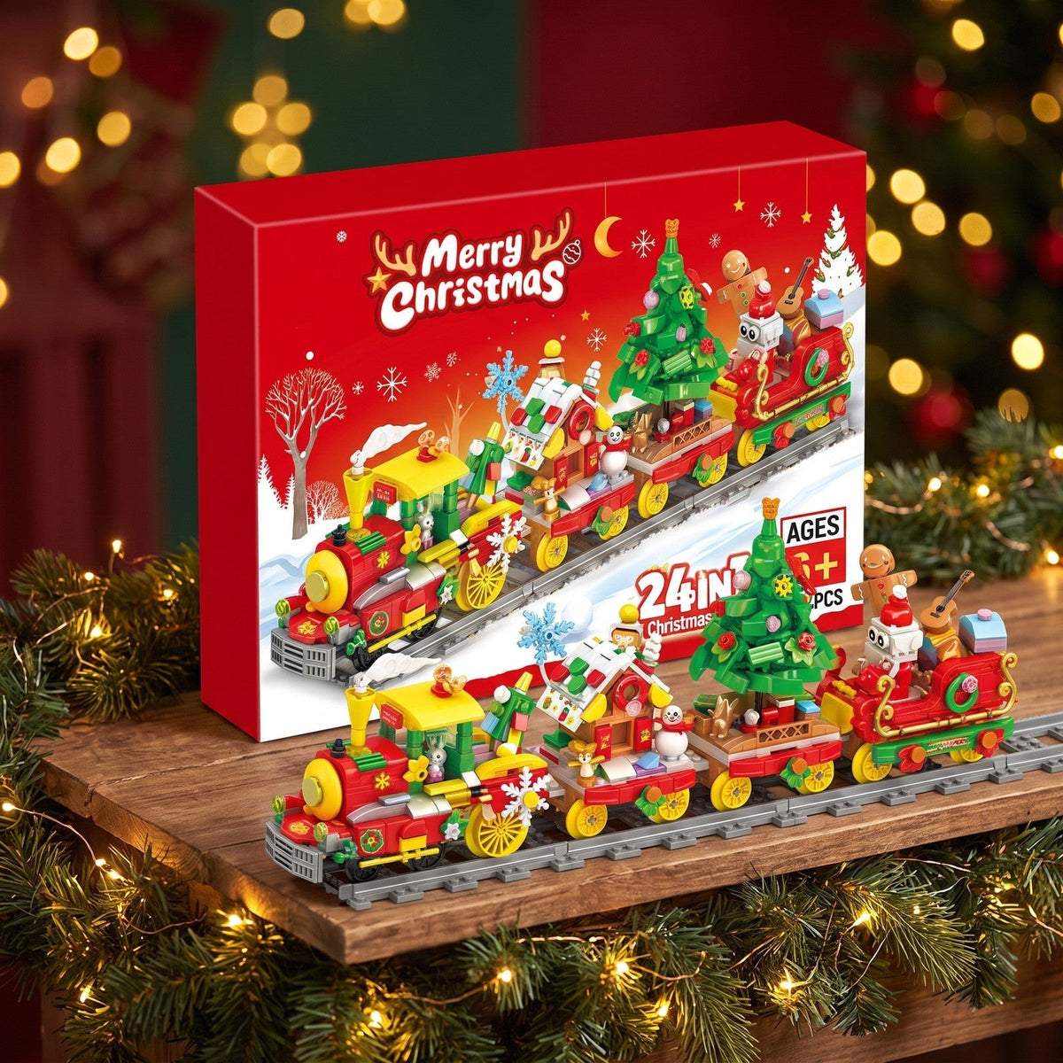 Calendrier de l'Avent Train de Noël 24 en 1, 872 Pièces en Briques