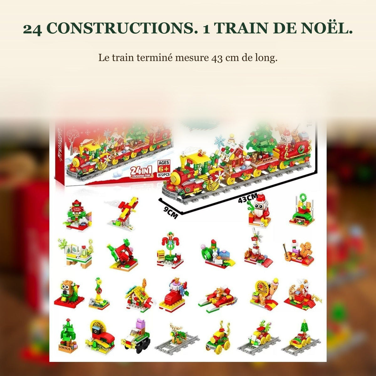 Calendrier de l'Avent Train de Noël 24 en 1, 872 Pièces en Briques