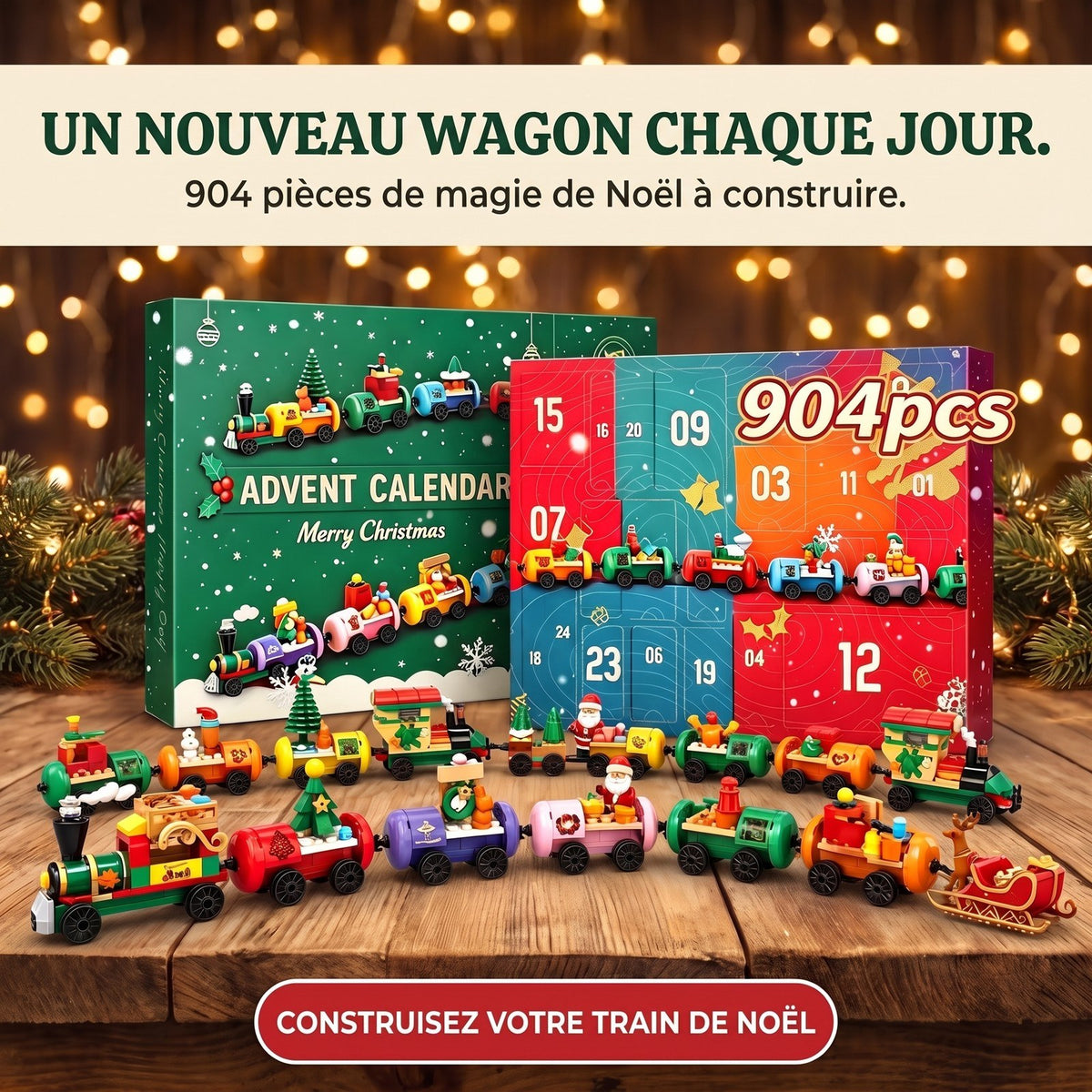 Calendrier de l'Avent Train de Noël en Briques, 904 Pièces