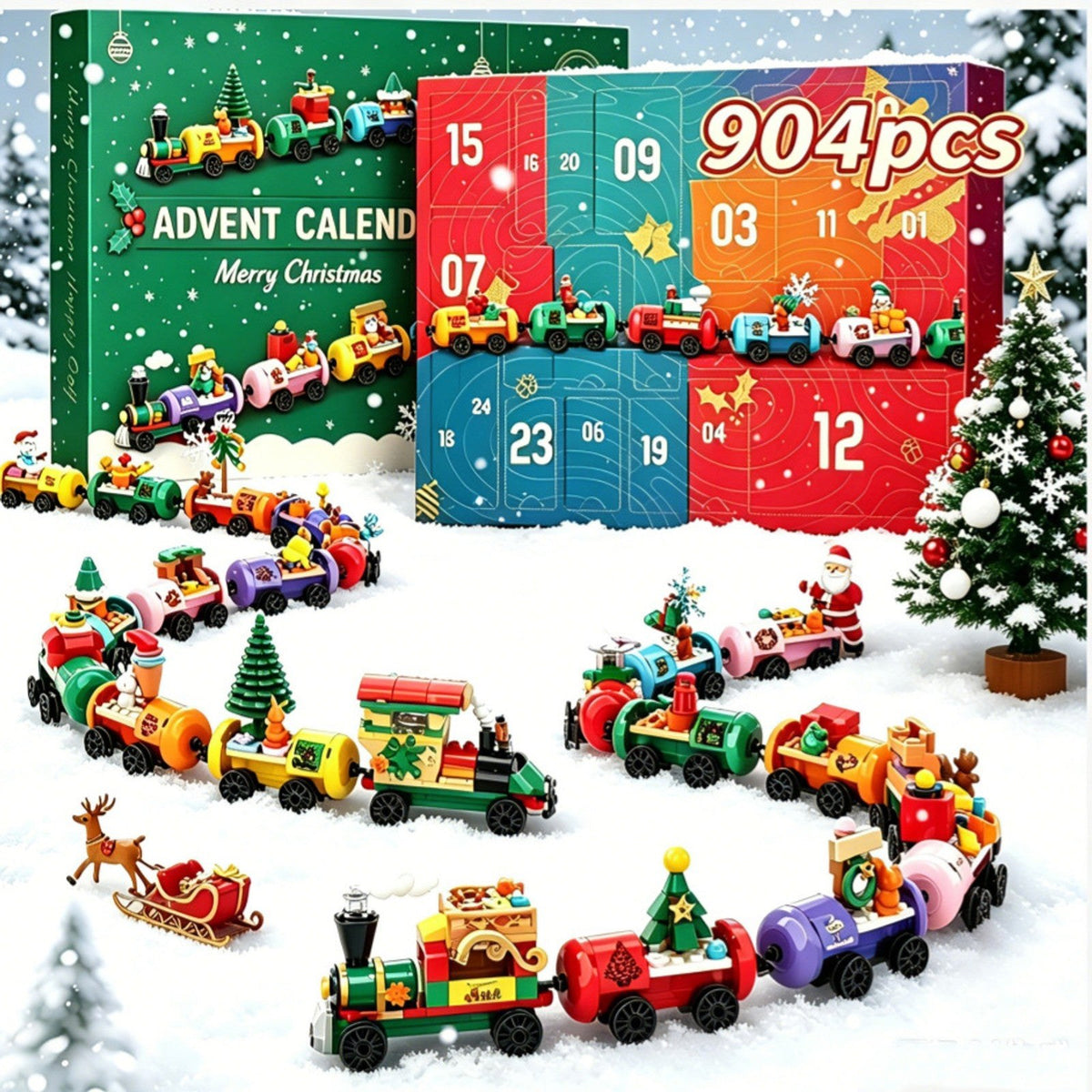 Calendrier de l'Avent Train de Noël en Briques, 904 Pièces