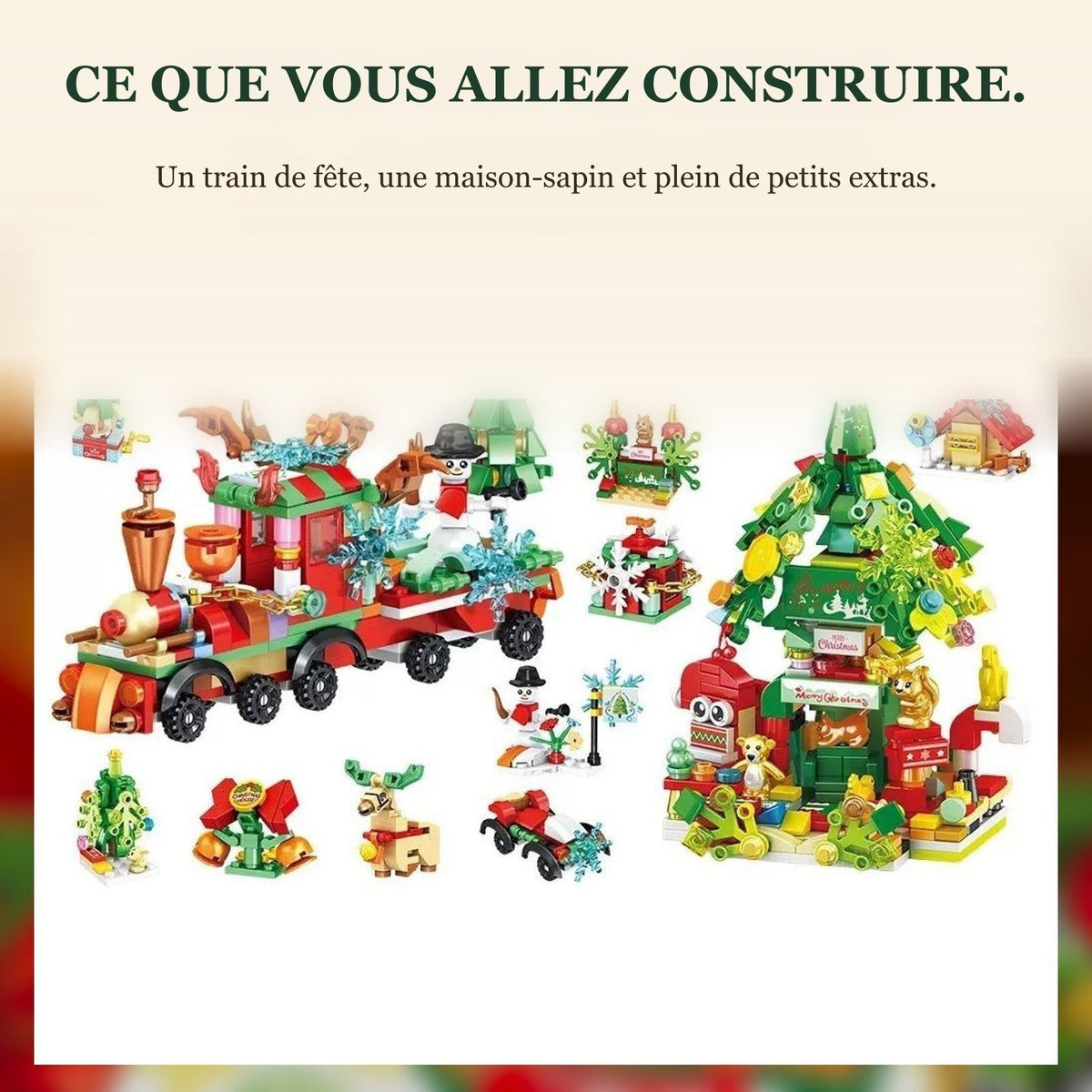 Calendrier de l'Avent Train de Noël et Maison-Sapin, 699 Pièces en Briques