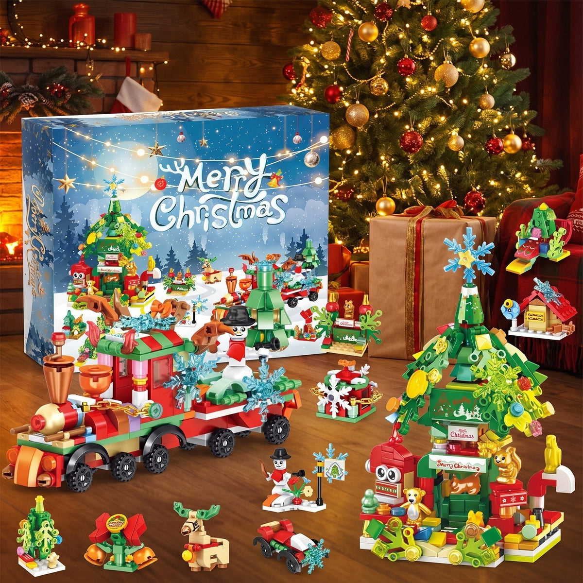 Calendrier de l'Avent Train de Noël et Maison-Sapin, 699 Pièces en Briques
